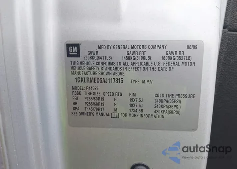 2010 GMC Acadia Slt-1 from USA, damaged, VIN 1GKLRMED6AJ117815